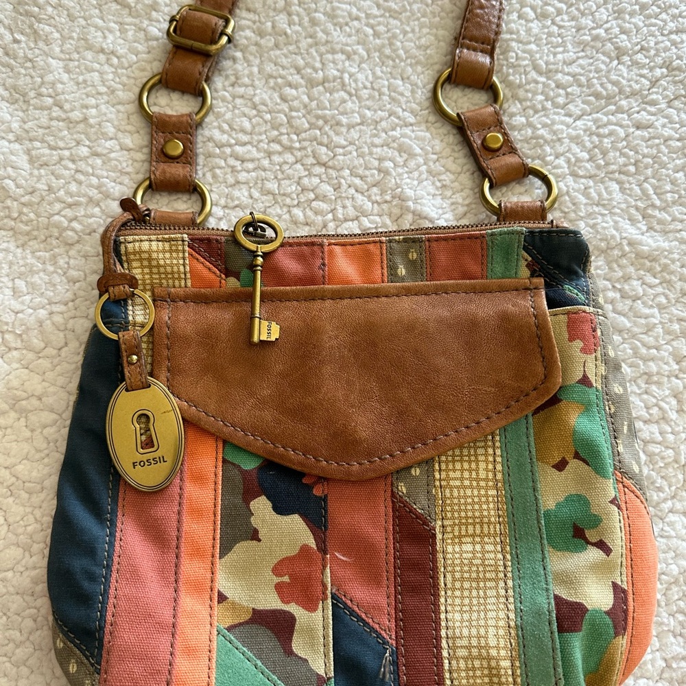Fossil Multicolor Patchwork Crossbody with Tan Le… - image 2